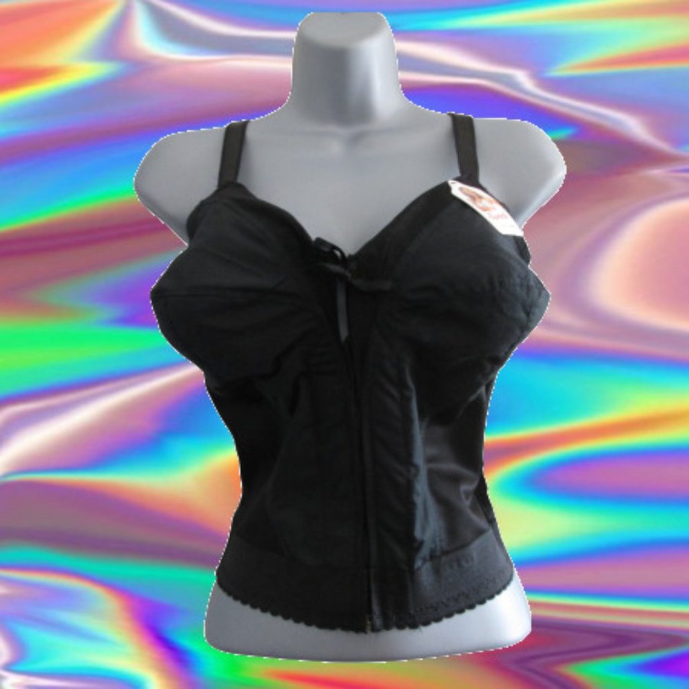 black vintage corset size 40b bra zipper front new